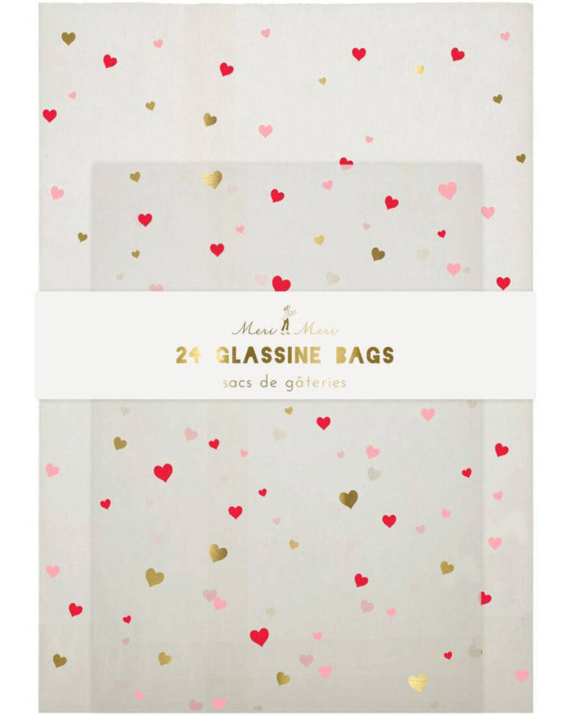 Treat Bags: Meri Meri Glassine White with Hearts: Pack of 24