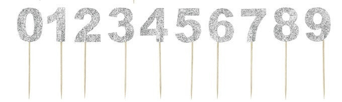 Miss Etoile Numbered Cake Toppers in Silver Glitter