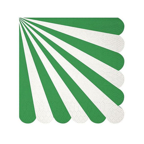 Napkins: Meri Meri Toot Sweet Green & White Striped Scalloped - Small - Pack of 20