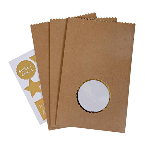 Treat Bags: Kraft Party Bags with Window & Stickers - Pack of 8