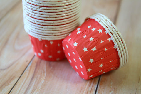 Baking Cups: Pleated Red with White Stars: Pack of 20 or 100