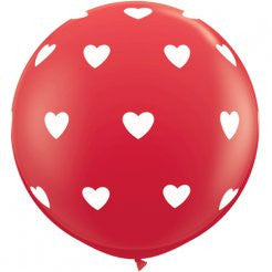 Balloon: Giant 3ft/1m Red with White Hearts