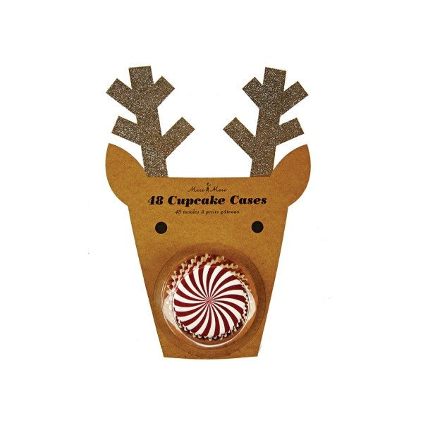 Cupcake Cases: Reindeer Red & White Stripes - Pack of 48