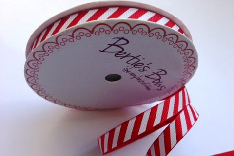 Ribbon: Red & White Candy Stripe - 9mm wide, by the metre