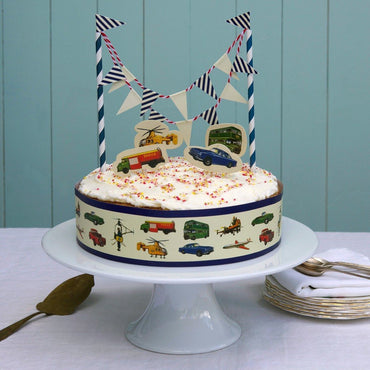 Cake Bunting & Decorating Set: Vintage Transport