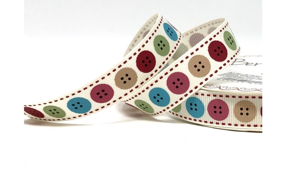 Ribbon: Buttons Multicoloured - 16mm 3m or 25m