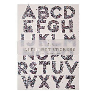 Stickers: Silver Multicoloured Glitter Large Alphabet