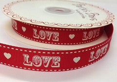 Ribbon: Circus Style 'LOVE' Red or Off White - 16mm 3m