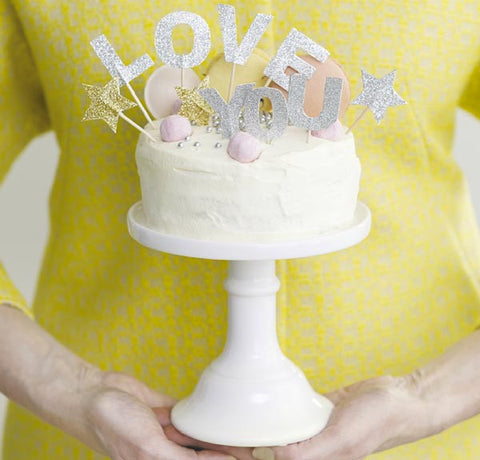 Cake Toppers: Miss Etoile Silver Glitter: Love You