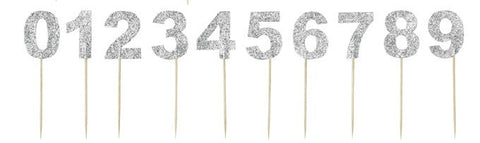 Miss Etoile Numbered Cake Toppers in Silver Glitter