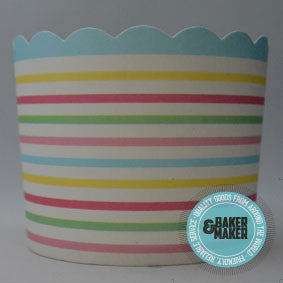 Baking Cups: Scalloped Multi-Coloured Horizontal Stripes - Pack of 25