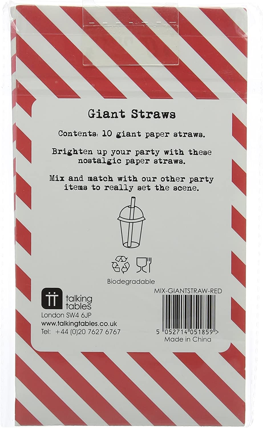 Straws: Jumbo Paper Striped - Smoothie, Bubble Tea or Milkshake - Blue, Pink or Red - Pack of 10