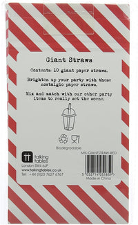 Straws: Jumbo Paper Striped - Smoothie, Bubble Tea or Milkshake - Blue, Pink or Red - Pack of 10