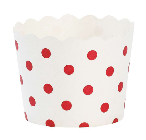 Paper Eskimo Baking Cups: Scalloped White with Red Polka Dots