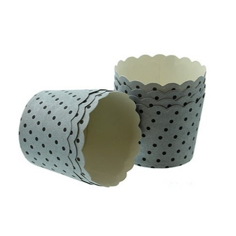 Baking Cups: Scalloped Silver with Black Spots: Pack of 25