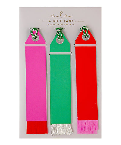 Gift Tags: Pink, Green & Red with Tassels - Pack of 6