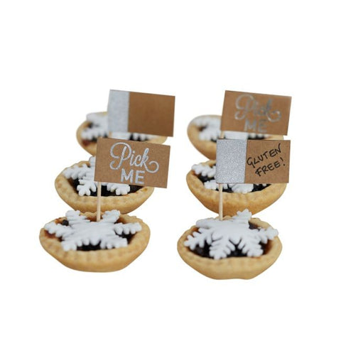 Mince Pie, Canape or Cupcake Sticks: 'Pick Me' or message - Pack of 12