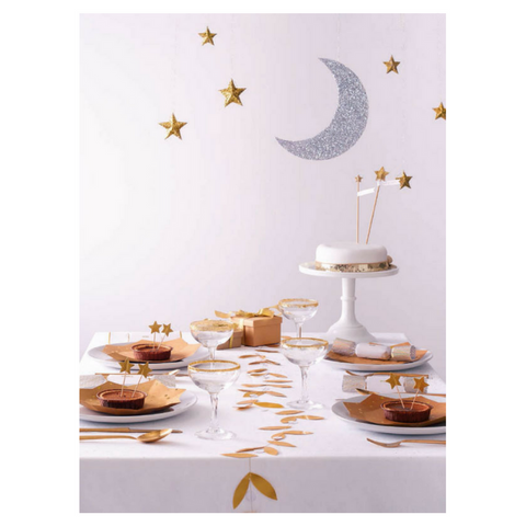 Cake Toppers: Glittery Gold Moon & Stars - 5 pieces