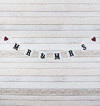 Bunting: Mrs & Mrs Red Hearts Square - Rustic Wedding Style