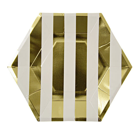 Paper Plates: Gold Stripe Hexagonal - 2 sizes