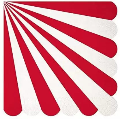 Napkins: Meri Meri Toot Sweet Red & White Striped Scalloped - Large - Pack of 20