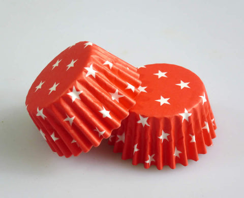 Large Cupcake/Muffin Cases: Red with White Stars