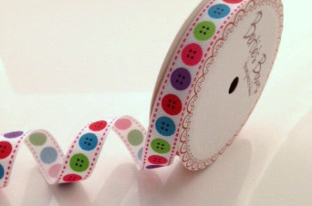 Ribbon: Buttons Multicoloured - 16mm 3m or 25m