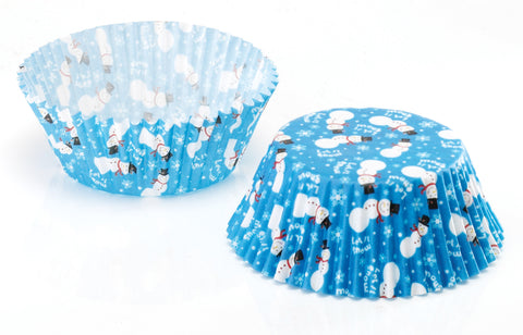Cupcake/Fairy Cake Cases: Blue Christmas Snowmen - Pack of 60