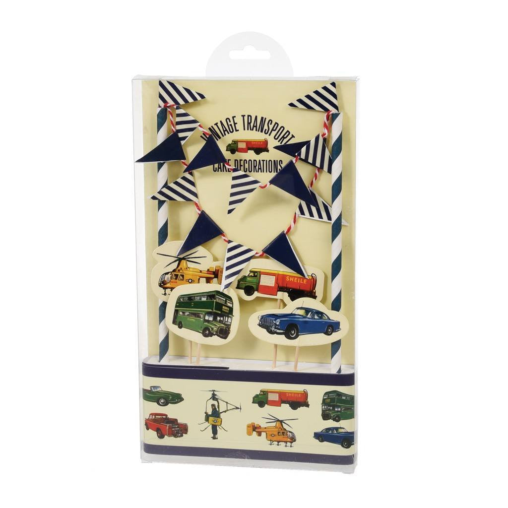 Cake Bunting & Decorating Set: Vintage Transport