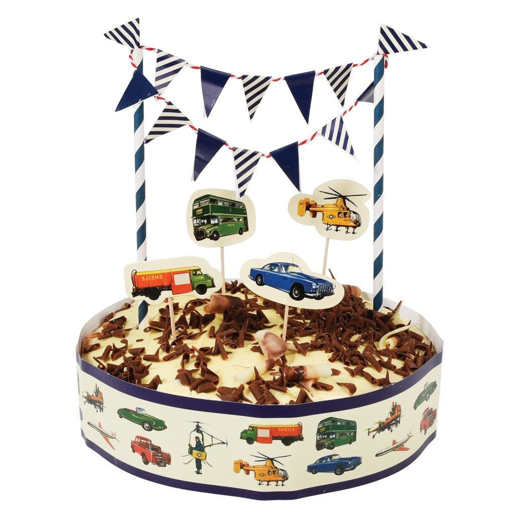 Cake Bunting & Decorating Set: Vintage Transport
